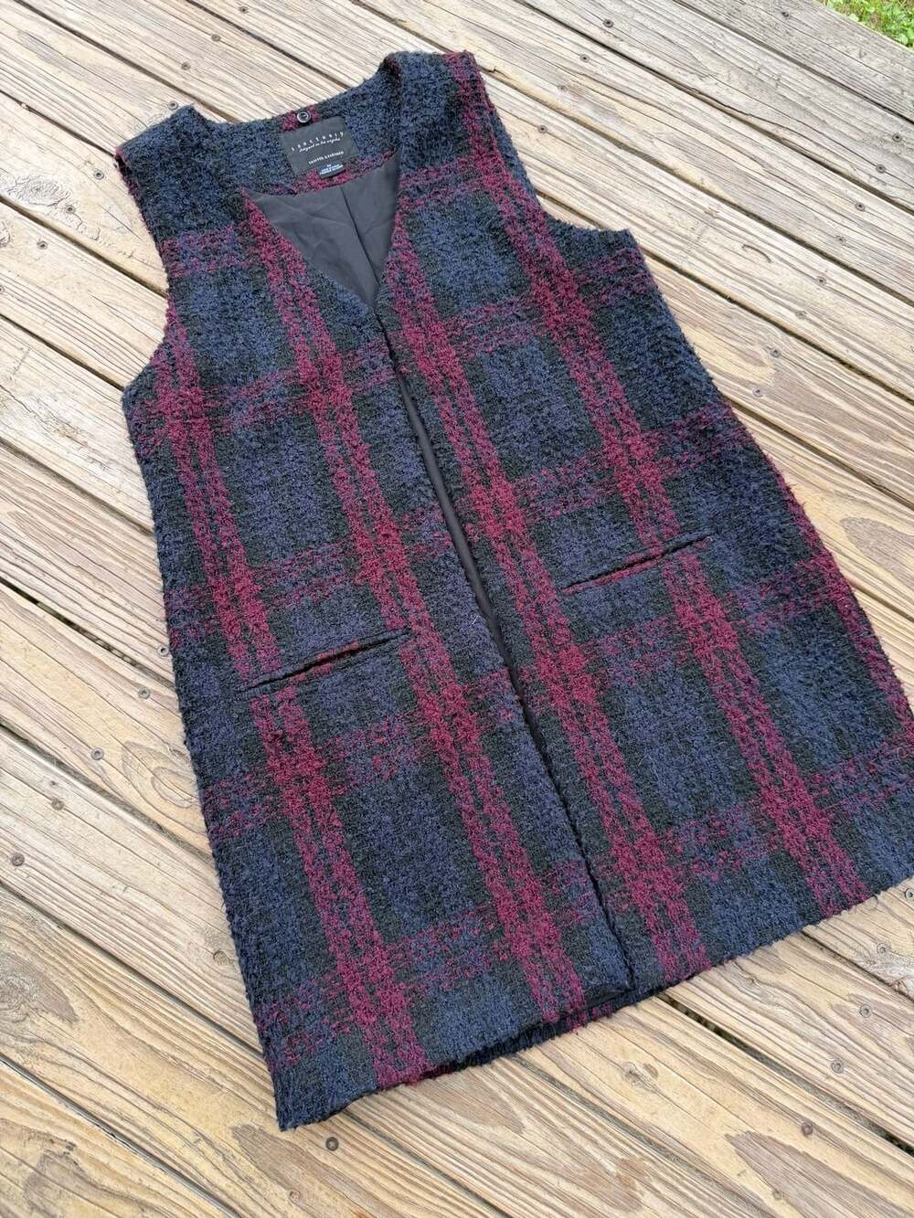 Sanctuary Plaid Tweed Long Vest Sleeveless Coat